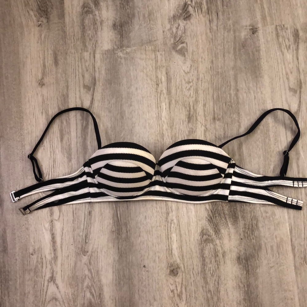 Black and white striped push up bikini top